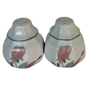 Vintage Mikasa Silk Flowers Salt & Pepper Shaker Set White Pink Green 3" Japan